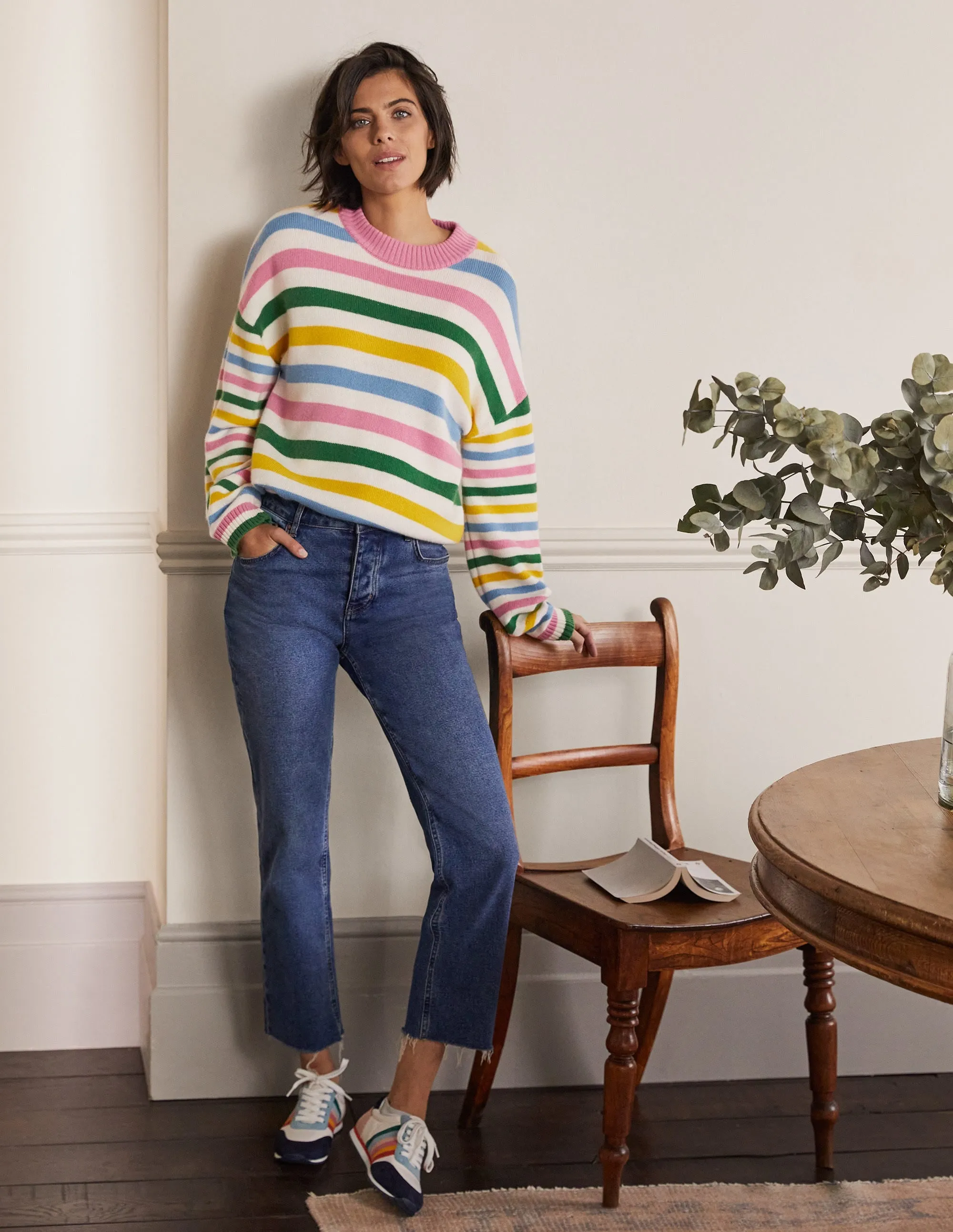 Savannah Cashmere Jumper-Morganite Pink Multi Stripe
