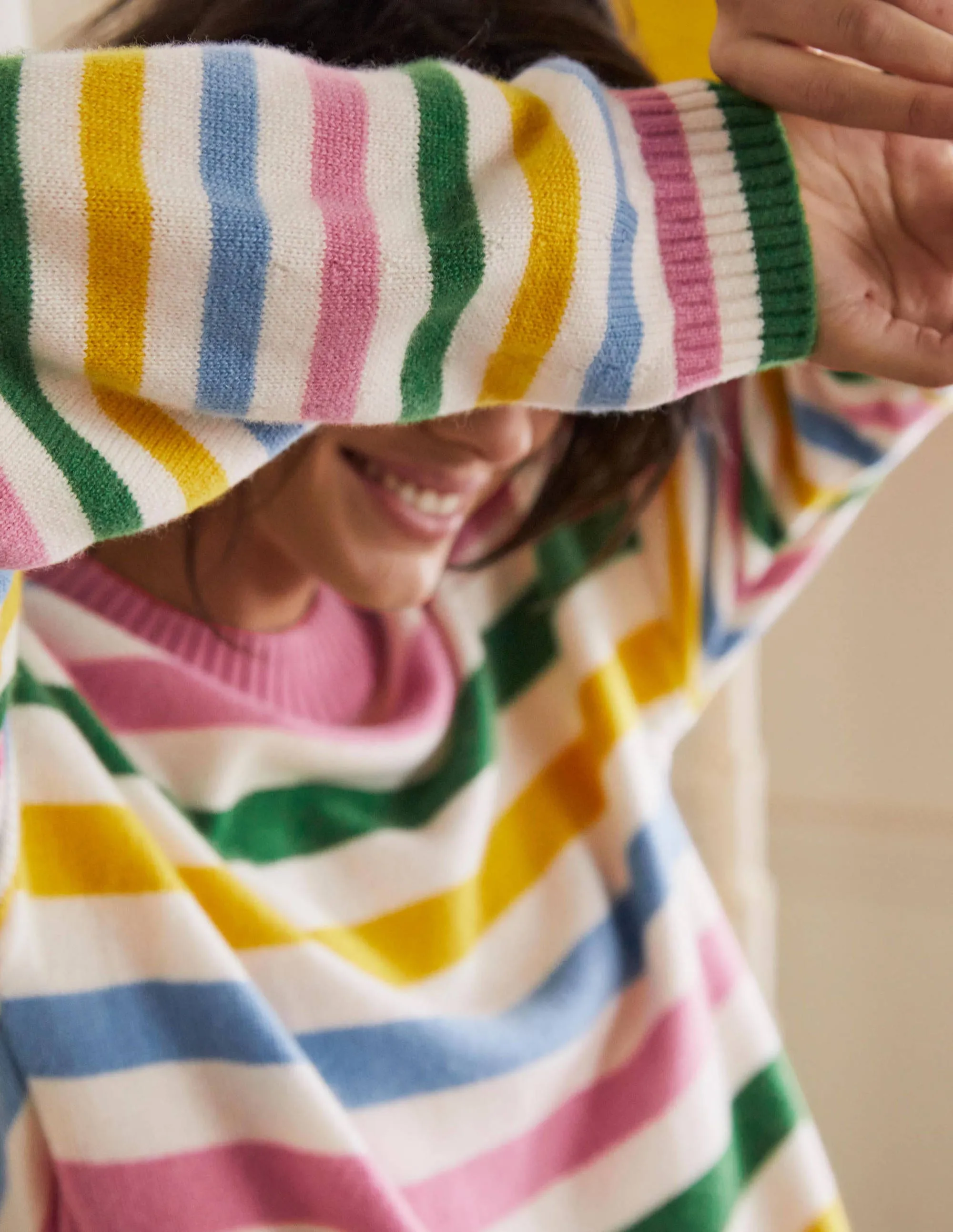 Savannah Cashmere Jumper-Morganite Pink Multi Stripe