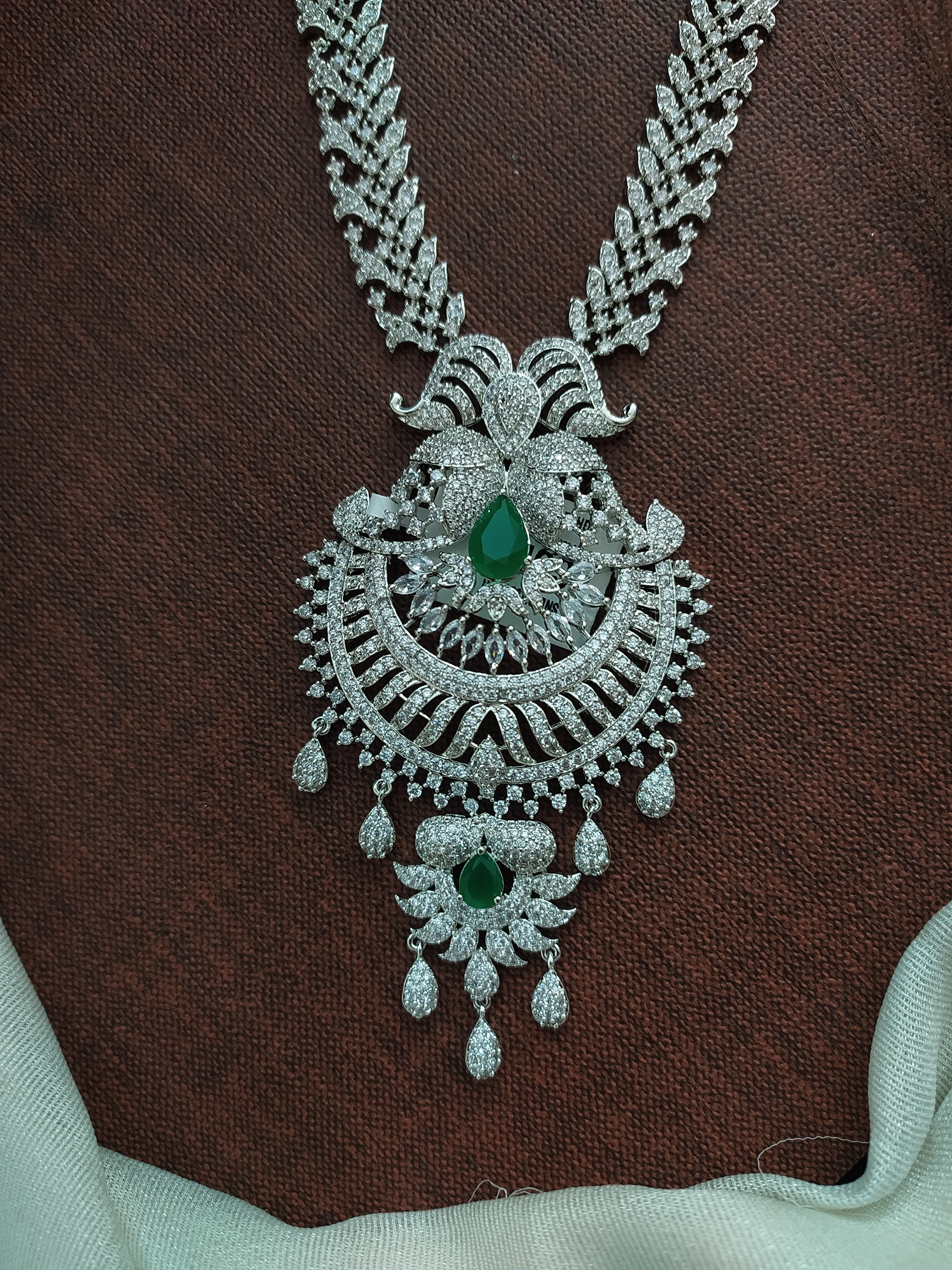 Shimmering Elegance Of Silver-Plated Zircon Diamond Long Haram Set