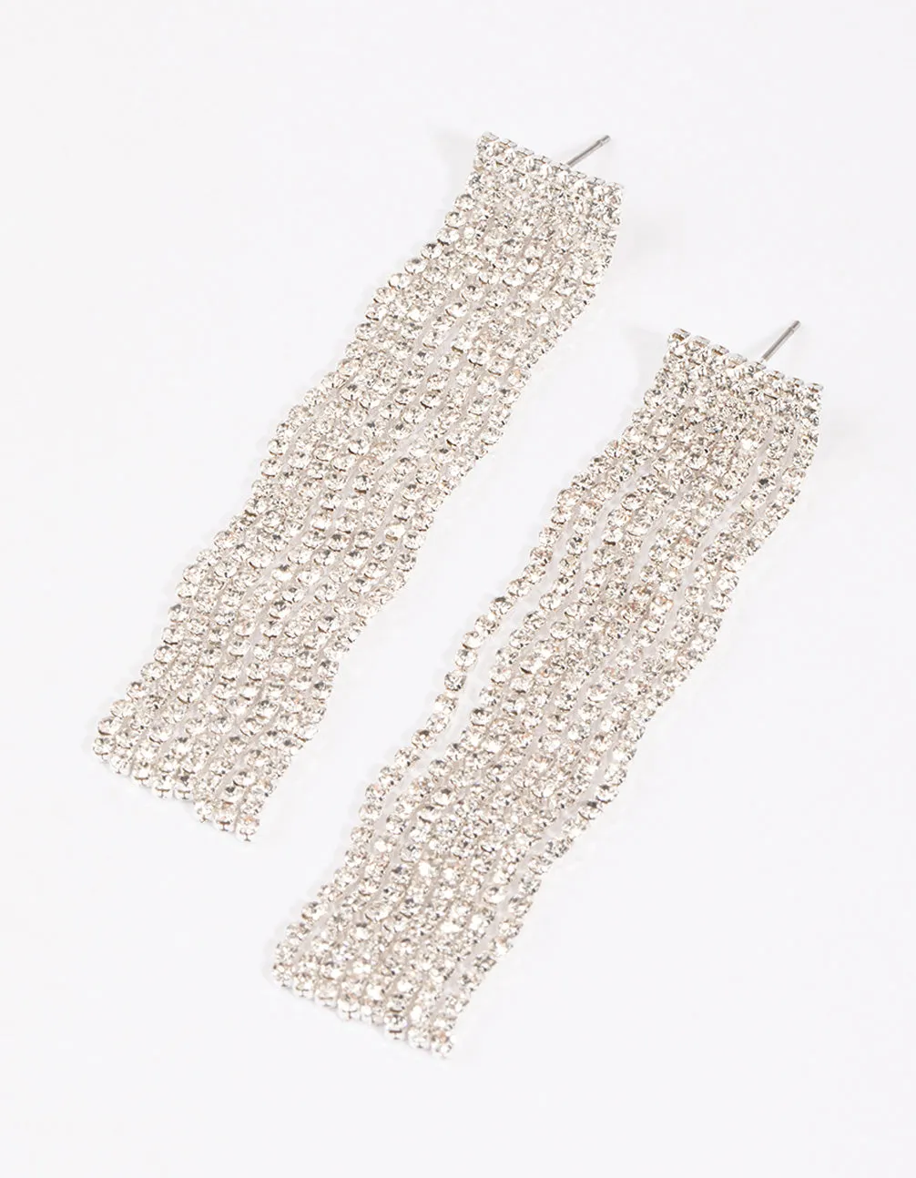 Silver Diamante Wave Statement Drop Earrings