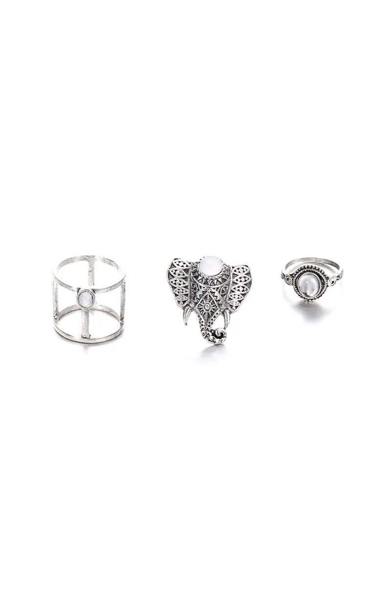Silver Elephant Ring Set