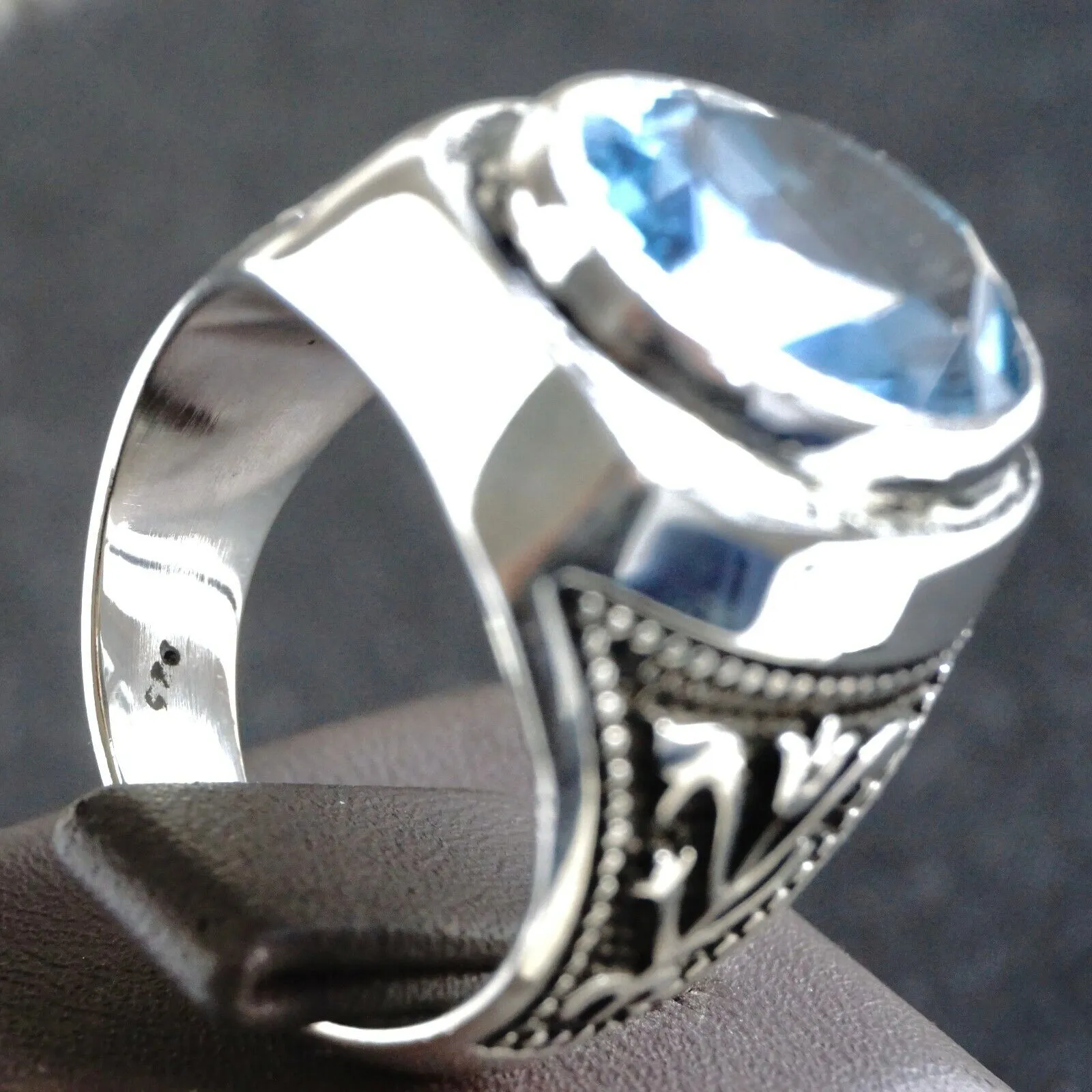 Sterling Silver Men’s Ring London Blue Topaz Artisan Handcrafted Unique Jewelry