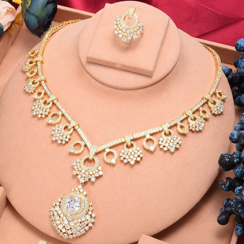 Sweet, Romantic & Sparkly High Quality Princess Bangle, Earrings, Necklace, Ring Jewelry Set for Brides & Wedding Events!