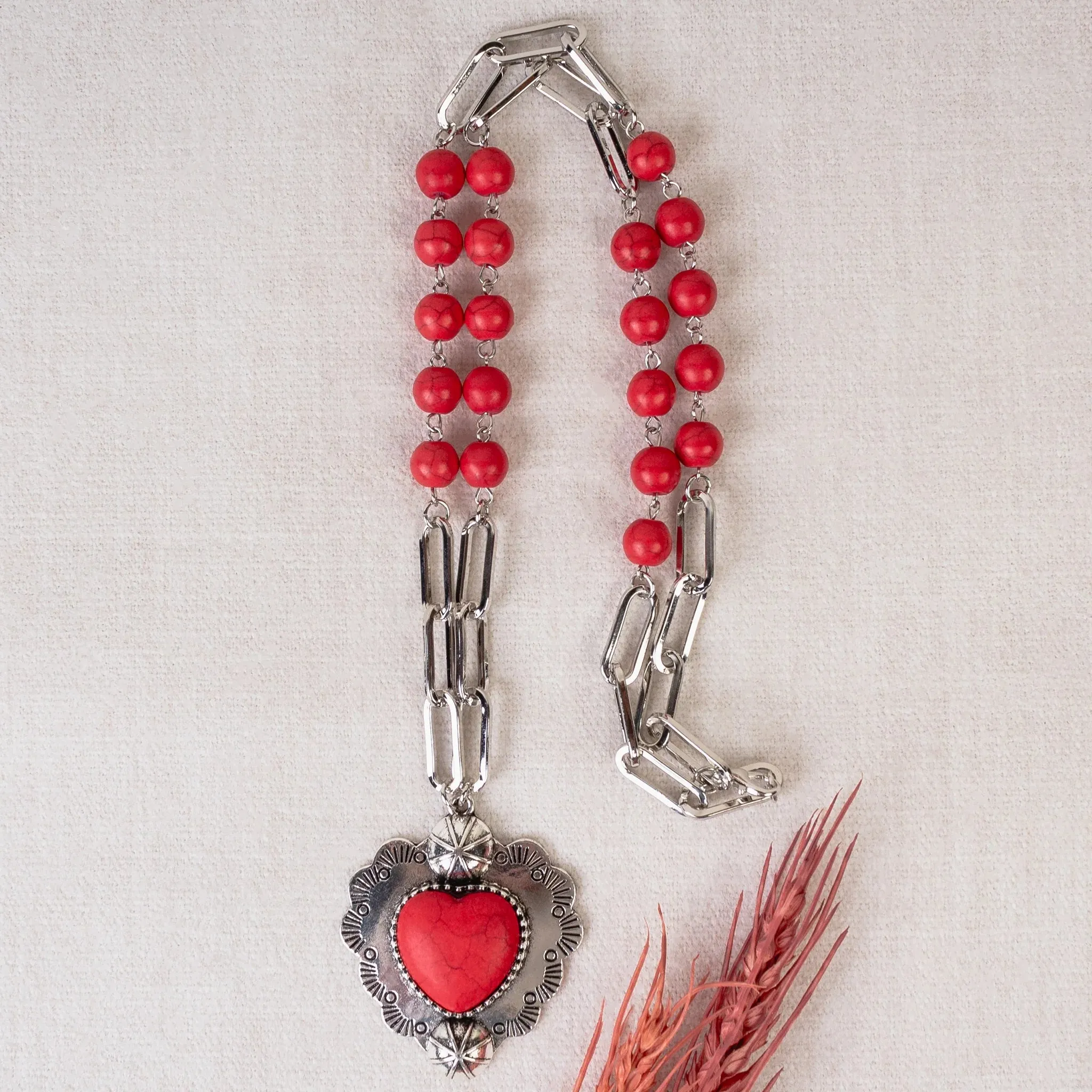 Valentine Squash Blossom Red Stone Heart Necklace