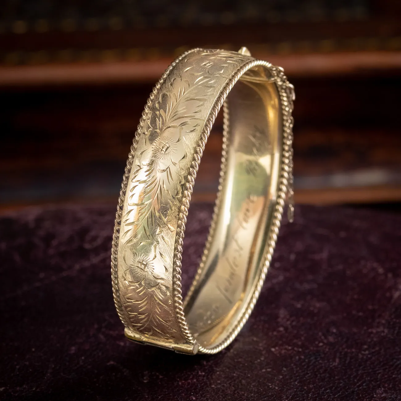 Vintage Forget Me Not Cuff Bangle Silver 9ct Rolled Gold