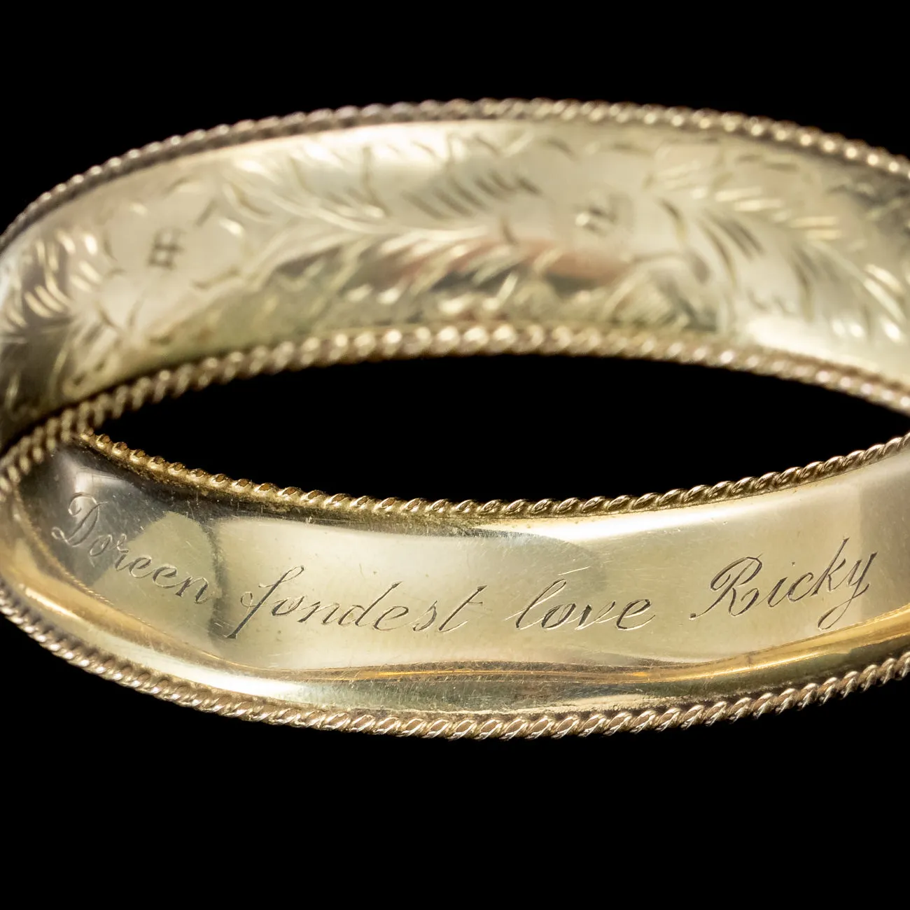 Vintage Forget Me Not Cuff Bangle Silver 9ct Rolled Gold