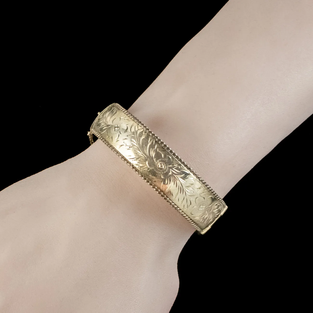 Vintage Forget Me Not Cuff Bangle Silver 9ct Rolled Gold