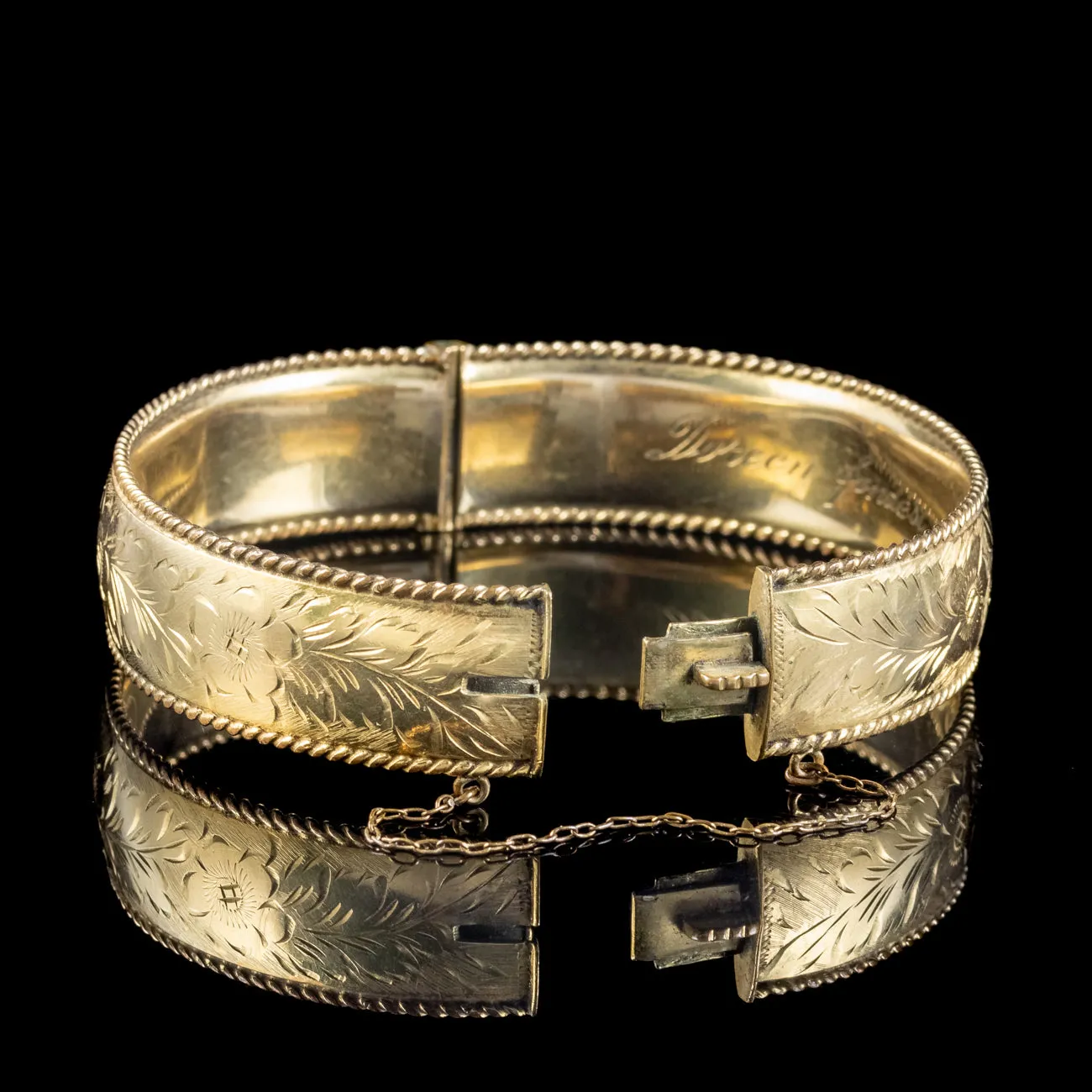 Vintage Forget Me Not Cuff Bangle Silver 9ct Rolled Gold