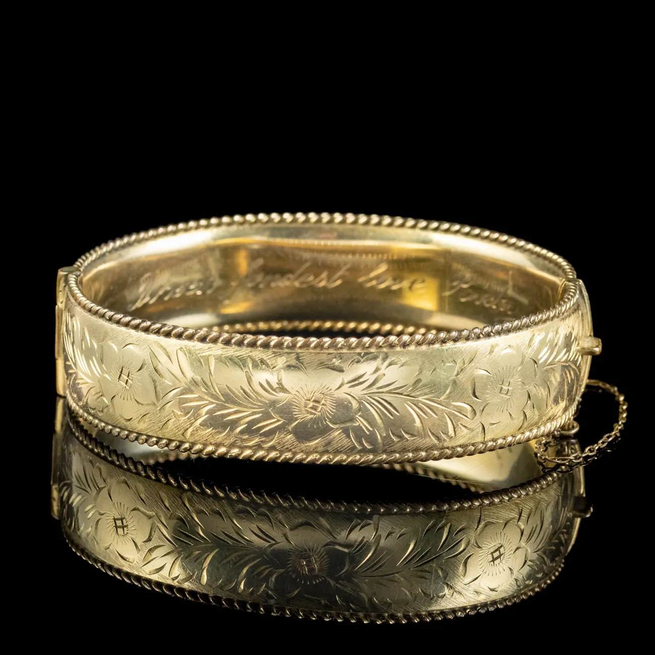 Vintage Forget Me Not Cuff Bangle Silver 9ct Rolled Gold