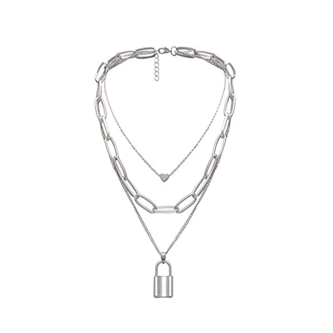 Yellow Chimes Layered Necklace for Women Choker Necklace Silver-Plated Western Key Heat Locket Multi layered Chain Necklace for Women and Girls