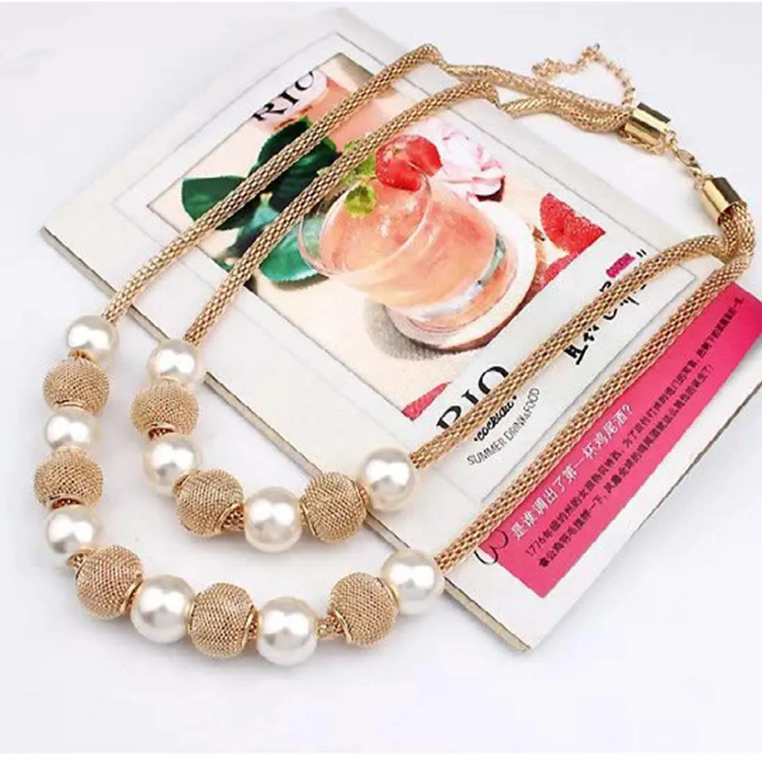 Yellow Chimes Layered Necklace for Women Gold-plated Western Pearl Beads Multi layered Chain Necklace for Women and Girl