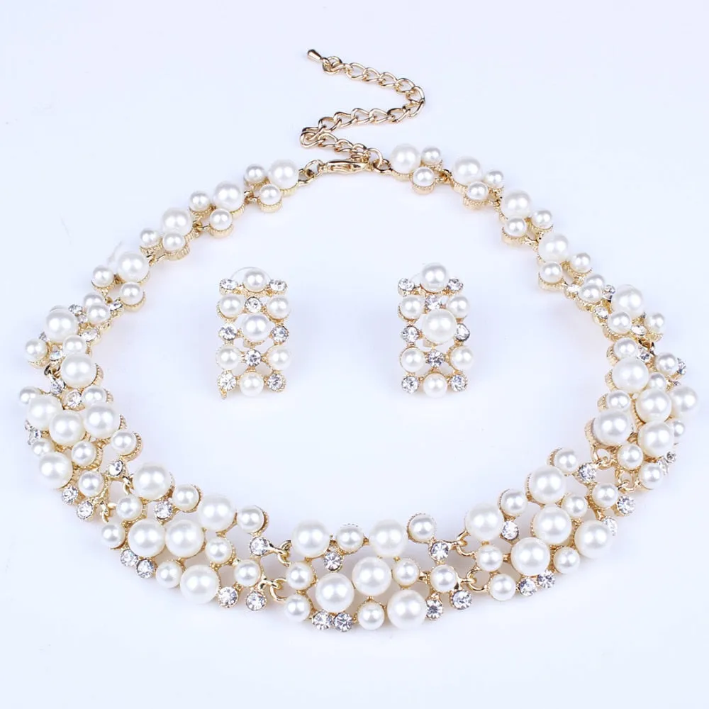 ZOSHI Fashion Pearl Jewelry Sets For Women African Beads Jewelry Set Gold Plated Wedding Crystal Bridal Dubai Necklace Jewelery