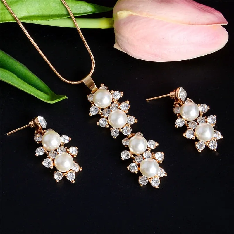 ZOSHI Fashion Pearl Jewelry Sets For Women African Beads Jewelry Set Gold Plated Wedding Crystal Bridal Dubai Necklace Jewelery