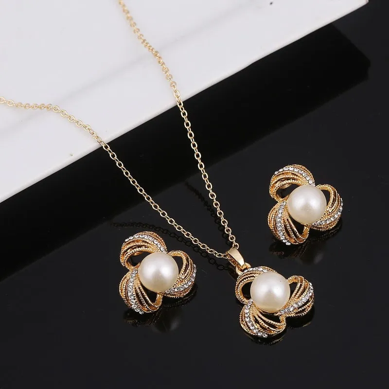 ZOSHI Fashion Pearl Jewelry Sets For Women African Beads Jewelry Set Gold Plated Wedding Crystal Bridal Dubai Necklace Jewelery